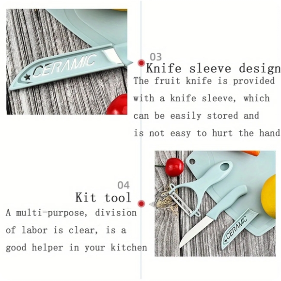 3pcs Kitchen Fruit Knife Set With Cutting Board, Peeler & Paring Knife new blue - Picture 10 of 15